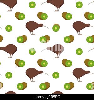 Seamless pattern with kiwi birds and kiwi fruits Stock Vector