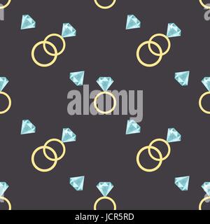 Vector seamless pattern with diamonds and luxury golden rings. Stock Vector