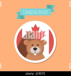 Vector Canadian Cute Beaver Sticker Stock Vector