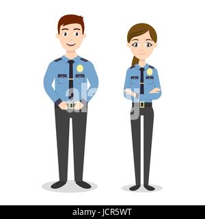 Vector characters: two young happy police officers, man and woman. Stock Vector
