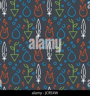 Vector seamless pattern with Nature basic elements: Water, Fire, Earth, Air. Stock Vector