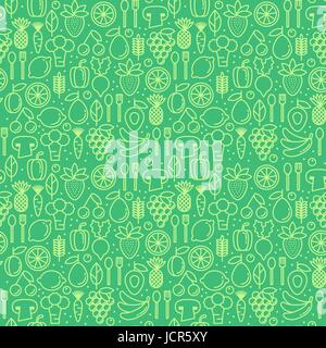 Vector seamless pattern with trendy icons of healthy eco fruits and vegetables Stock Vector