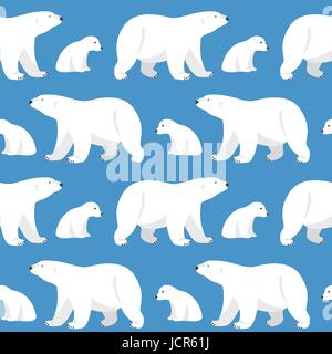 Vector seamless pattern with two polar bears, she-bear and teddy bear on blue background. Stock Vector