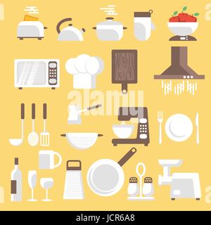 Bread baking ingredients and baker kitchen tools. Vector flat icons of  dough and rolling pin, flour or eggs, …