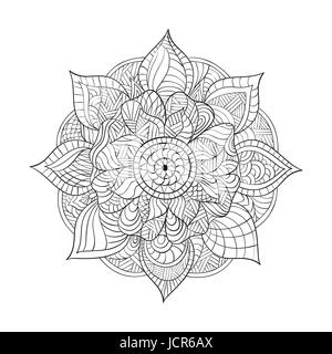 Vector decorative Mandala for adults coloring books. Ethnic elements. Hand drawn background. Indian motifs. Zentagle inspired monochrome illustration. Stock Vector