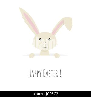 Vector illustration of Cute Easter Bunny peeping over the top of a blank sign. Stock Vector