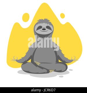 Vector illustration of happy cute sloth practicing yoga exercises. Vector print for t-shirt or poster design. Stock Vector