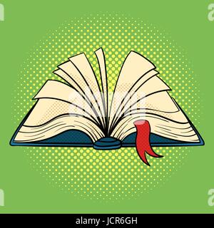 Vector hand drawn pop art illustration of book. Open book. Retro style. Hand drawn sign. Illustration for print, web. Stock Vector