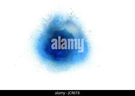 Abstract, blue explosion of fire against white background Stock Photo
