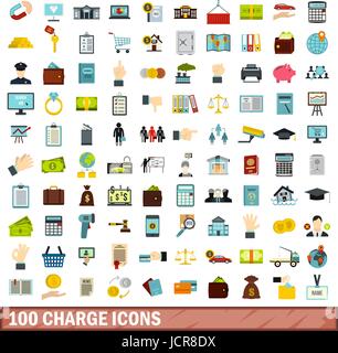 100 charge icons set, flat style Stock Vector