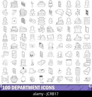 100 department icons set, outline style Stock Vector