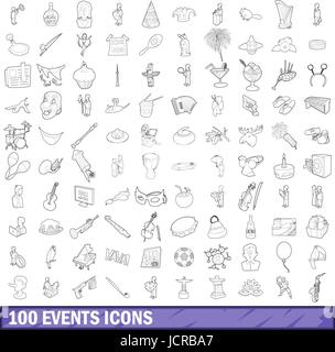 100 events icons set, outline style Stock Vector
