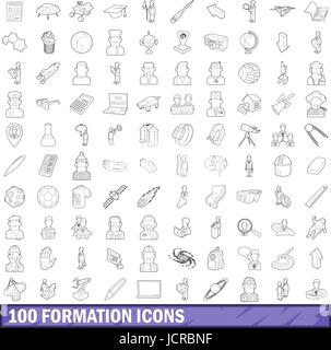 100 formation icons set, outline style Stock Vector