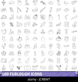 100 furlough icons set, outline style Stock Vector