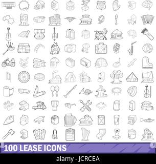 100 lease icons set, outline style Stock Vector