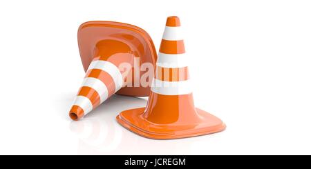 Traffic cones isolated on white background. 3d illustration Stock Photo