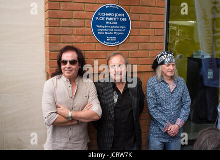 Woking, UK. 15th June 2017. Blue Plaque unveiled for rick Parfitt as part of the BBC Music Day. Stock Photo