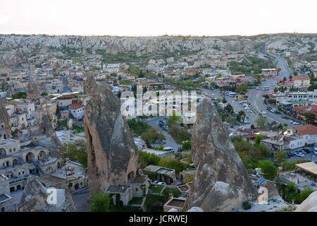 landscape of Goreme villae of Cappadocia with fairy chimneys and stone ...