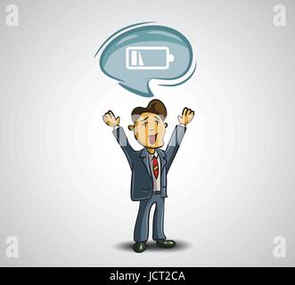Businessman with low battery on white background . vector Stock Vector