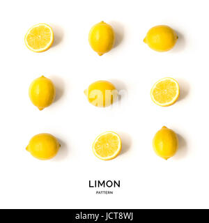Seamless pattern with fruits. Tropical abstract background. Lemon on white background. Stock Photo