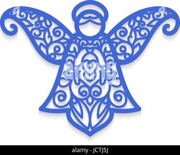 Christmas angel with pattern. Vector Laser cutting template for greeting cards. Stock Vector