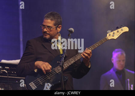Worms, Germany. 16th June, 2017. Leslie Lopez from the New Cool Collective plays live with the UK band Matt Bianco on the stage at the 2017 Jazz and Joy Festival in Worms in Germany. Credit: Michael Debets/Pacific Press/Alamy Live News Stock Photo