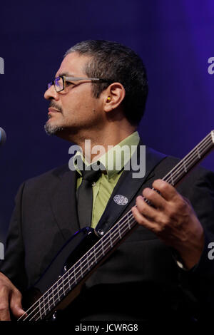 Worms, Germany. 16th June, 2017. Leslie Lopez from the New Cool Collective plays live with the UK band Matt Bianco on the stage at the 2017 Jazz and Joy Festival in Worms in Germany. Credit: Michael Debets/Pacific Press/Alamy Live News Stock Photo