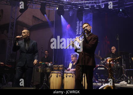 Worms, Germany. 16th June, 2017. The UK band Matt Bianco performs together with the New Cool Collective live on stage at the 2017 Jazz and Joy Festival in Worms in Germany. Credit: Michael Debets/Pacific Press/Alamy Live News Stock Photo