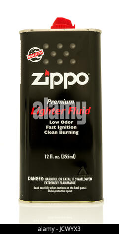 Winneconne, WI - 6 June 2017: A container of Zippo lighter fluid on an isolated background Stock Photo