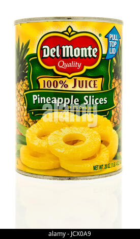 Winneconne, WI -16 June 2017: A can of Del Monte pineapple slices on an isolated background Stock Photo