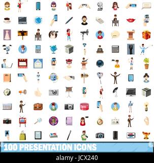 100 presentation icons set, cartoon style Stock Vector