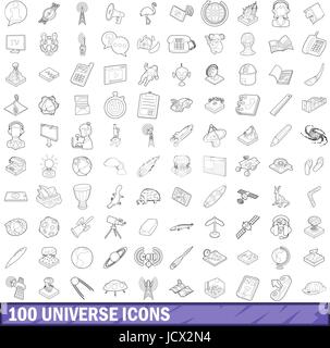 100 world icons set. Outline illustration of 100 world icons vector set ...