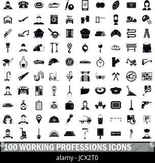 100 working professions icons set, simple style  Stock Vector