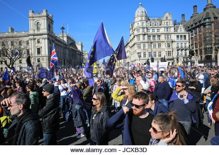 A section of the crowd at a pro-EU anti-Brexit rally near Westminster in 2017 Stock Photo