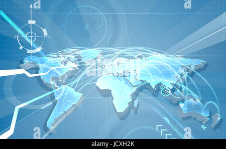 World map abstract concept background with flight paths or communication links globalisation or technology concept Stock Photo