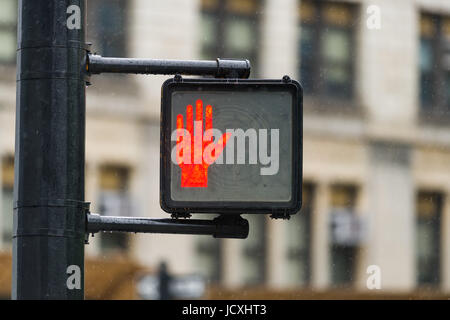 Red Warning Hand Stop Signal Pedestrian Crossing Light, New York, USA Stock Photo