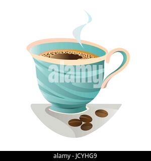 Black coffee with foam in the turquoise Cup isolated on white Stock Vector