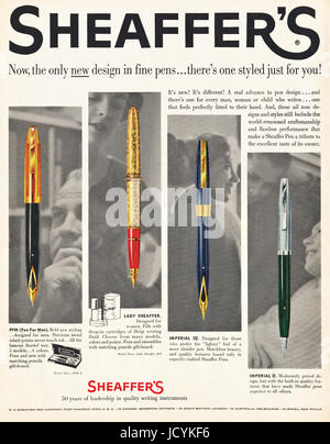 1960s advertisement advertising Sheaffer's ink fountain pens in magazine dated 5th December 1960 Stock Photo