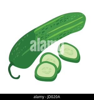 Cucumber with slice flat design, Cucumber isolated on white background. vector illustration. Stock Vector