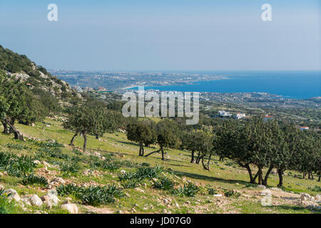 Aerial view Looking east to Coral bay and Paphos coast, south western Cyprus Stock Photo