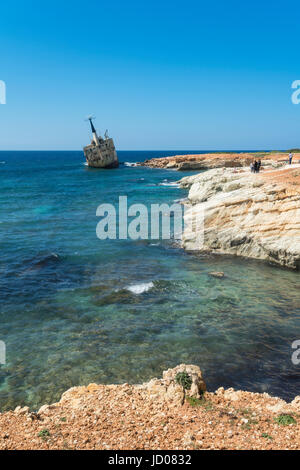 Wreck of Edro III, Sea Caves, near Coral Bay, Paphos, Pafos, Cyprus Stock Photo