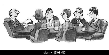 Business cartoon illustration showing people in a meeting. Stock Photo