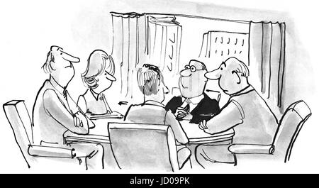 Business cartoon illustration showing a meeting in progress. Stock Photo