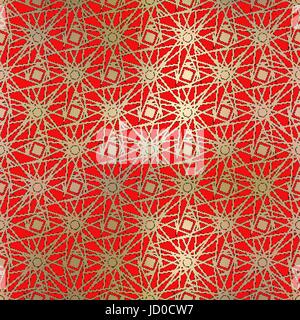Vector gold seamless pattern on a red background Stock Vector