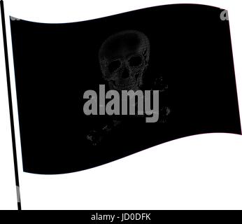 Isolated black color flag with grey image of skull, crossbones vector illustration. Stock Vector