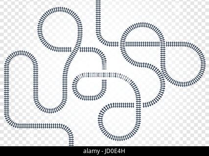Railway line, labyrinth and nodes. Map of the tramway for trains with turns and bridges vector illustration. Stock Vector