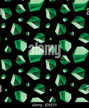 Seamless background of emerald stone crystal quartz mineral. Violet variety of quartz crystal cluster vector illustration and pattern Stock Vector