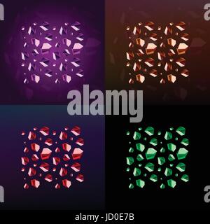Seamless background of emerald amethyst stone crystal quartz mineral. Green variety of quartz crystal cluster vector illustration and pattern. Stock Vector