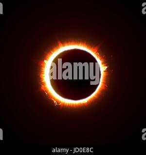 Solar eclipse on a black background vector illustration. The Sun in the Shadow of the Moon picture Stock Vector