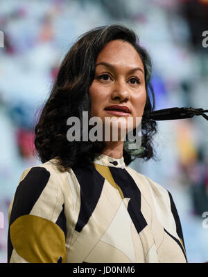 Carmen Perez National co chair of Womens March speaks during The